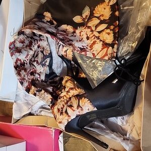 JESSICA SIMPSON FLORAL SATIN fabric STILLETTO 4"HEEL OVER KNEE BOOTS 6m